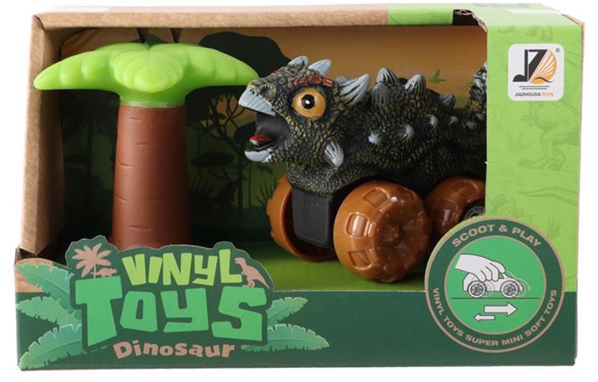 Baby dino auto 12cm met palmboom.