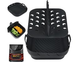Luchtfriteuse Liner Siliconen met Verdeler, Vierkante Siliconen Luchtfriteuse Accessoires voor Ninja Speedi 5,7L / Cosori 5,5L/ Tefal/ Instant Vortex/ Philips Luchtfriteuse, 20,3 cm