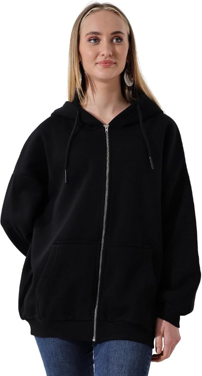 Oversized dames hoodie met rits en kangoeroezak