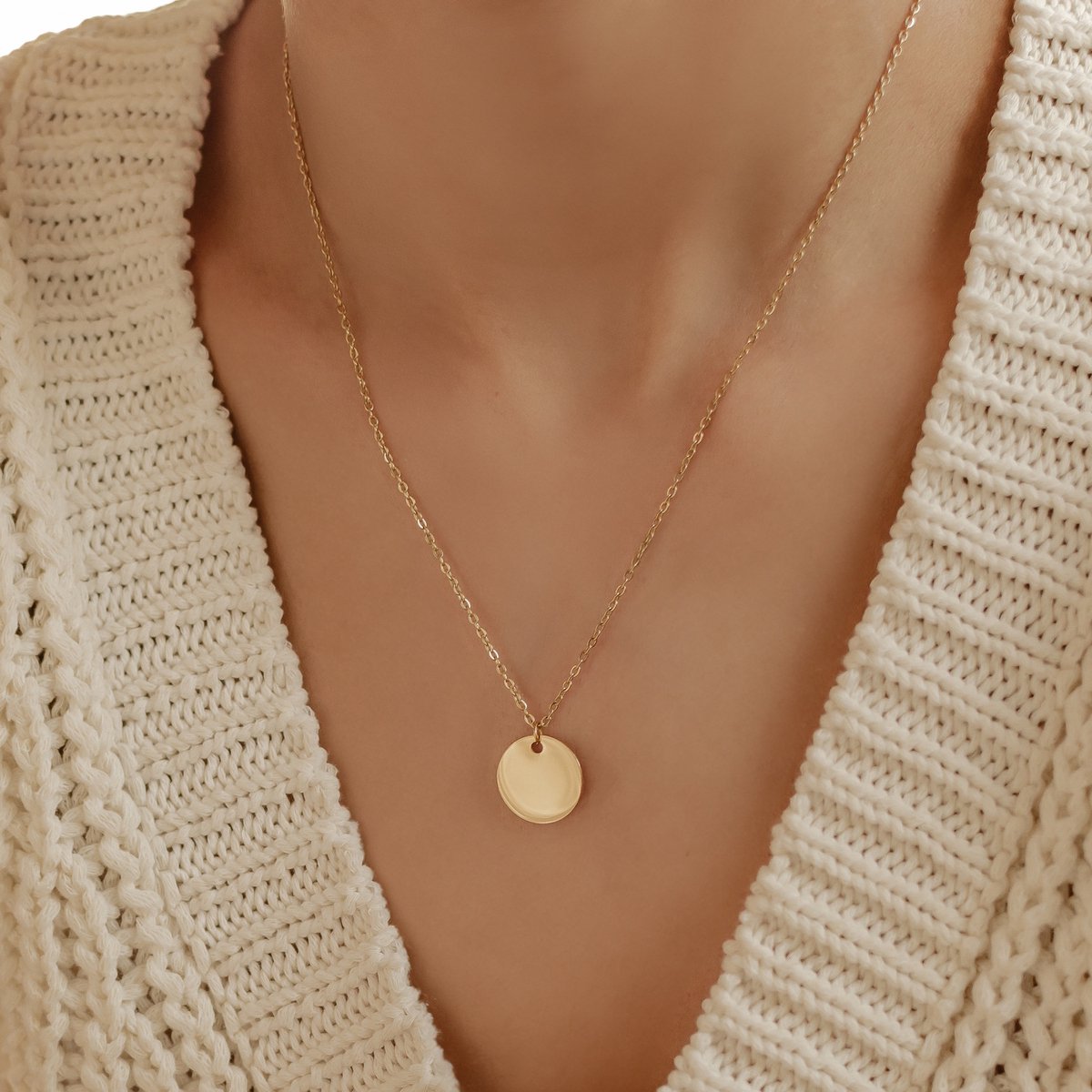 Hey Happiness Cirkel Hanger Ketting Dames Roestvrij Staal 18K Verguld – Met Ronde Hanger – Waterdicht – Goud