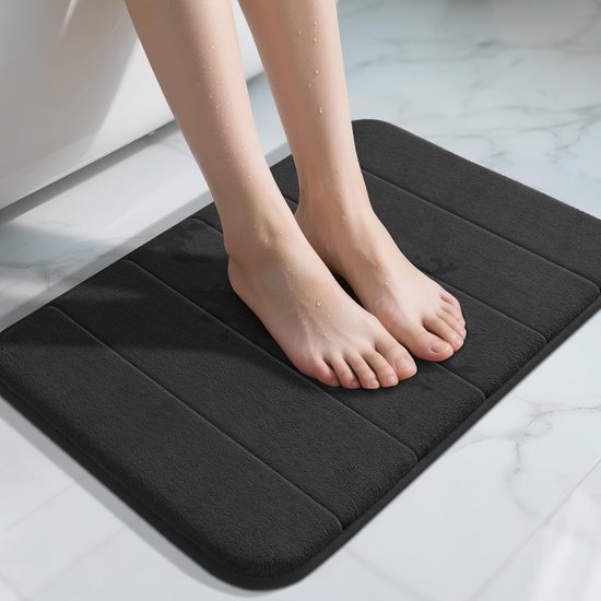 Badmat en mousse à mémoire de forme, ultra-doux, absorbant, antidérapant, séchage rapide, lavable en machine, convient aux baignoires et douches, accessoire de décoration intérieure, 40*60 cm, noir.