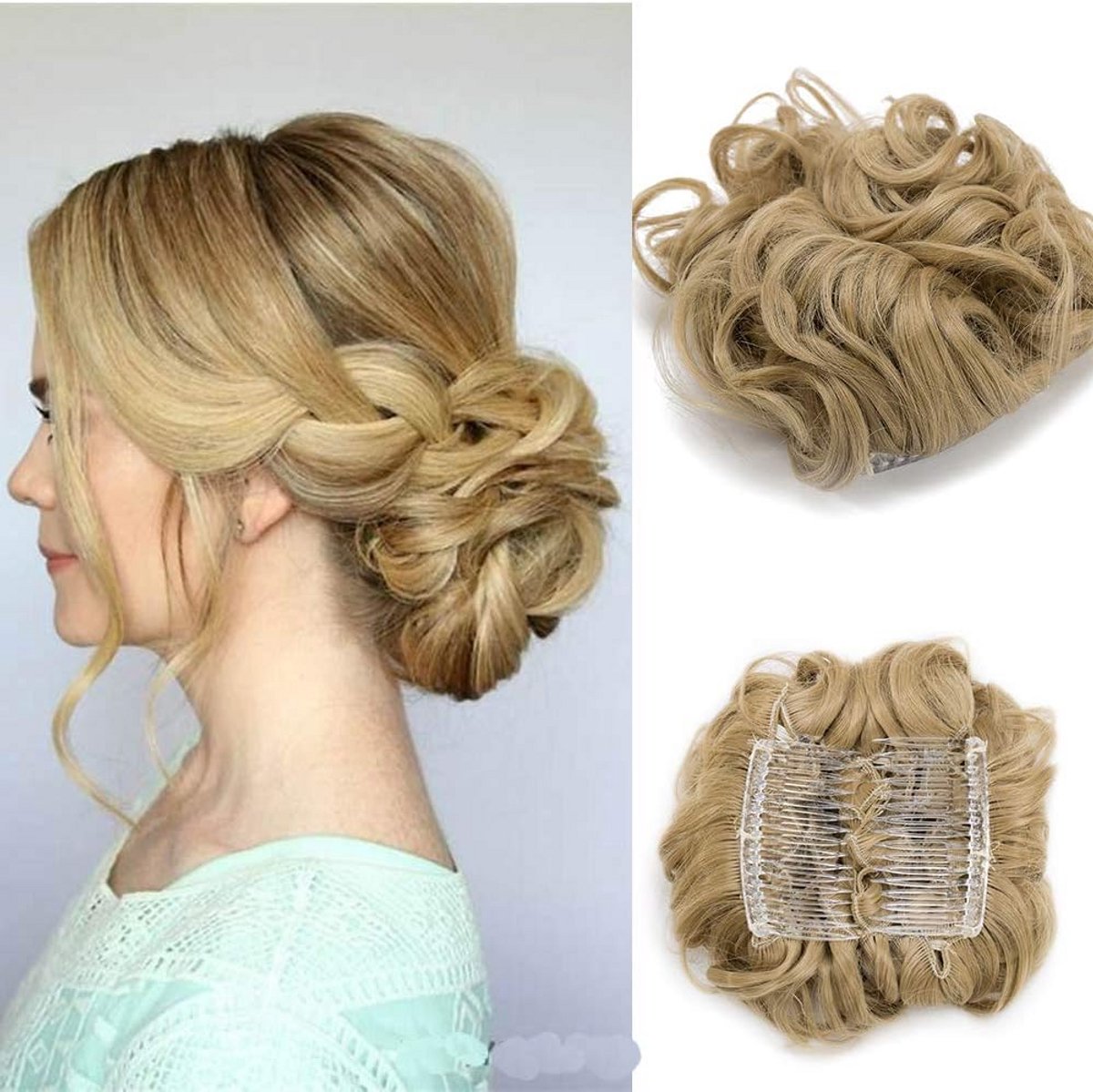 Haarstuk Chignon Kammen Topknot Paardenstaart Haarverlenging Golvend Asblond