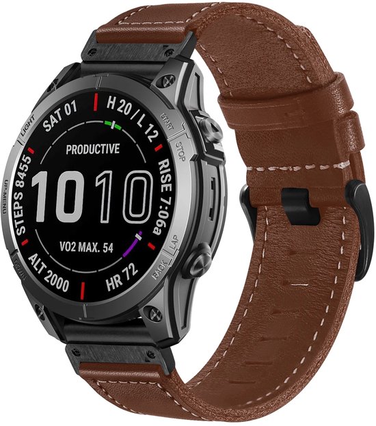 Bracelet en cuir Premium Strap-it compatible avec Garmin Fenix 8 (Pro-E-47 mm) - Fenix 7 (Solar-Pro) - 6 (Solar-Pro) - Fenix 5 (Plus) / Forerunner 970 - 965 - 955 - 945 - 935 - 745 / Epix Gen 2 - Pro 47 mm / Quatix 7-8 (Brun foncé)