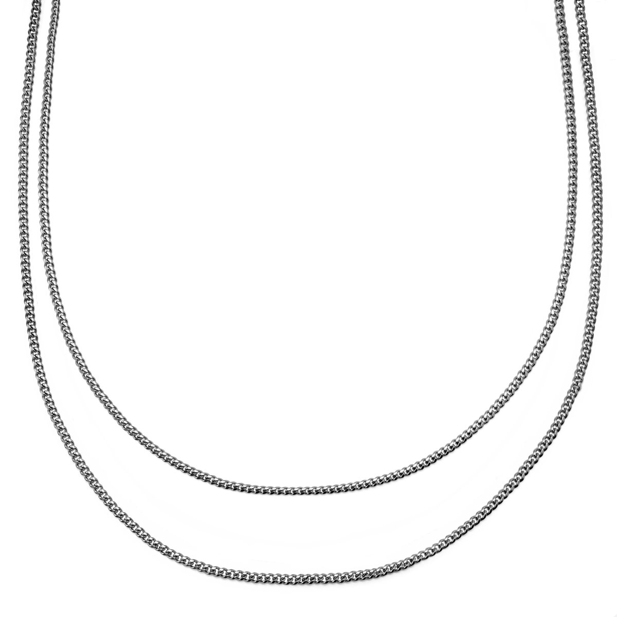Rico Gelaagde Zilverkleurige Dubbele Schakelketting