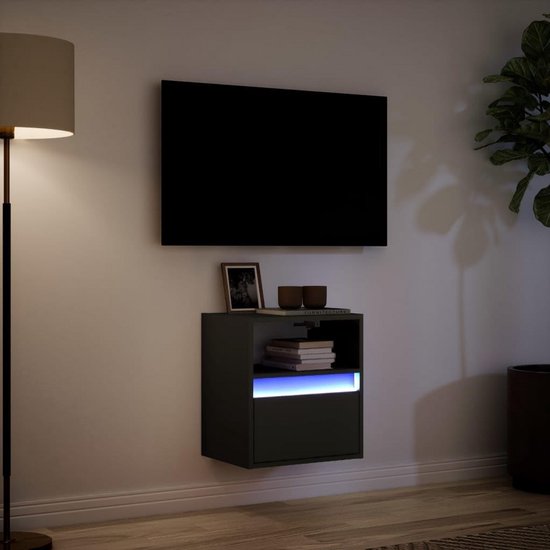 Zwarte TV Wandkast met LED Verlichting - Compacte TV Meubel voor ...