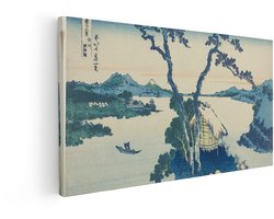 Artaza Canvas Schilderij Japans Landschap - 120x60 cm - Wanddecoratie Mt Fuji - Muurdecoratie Hokusai - Decoratie Ukiyo-E Blauw