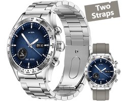 WizBay Premium Select® 1.32-inch AMOLED Smartwatch Dames/Heren – Stainless Steel – 178 Sportmodi – AI Voice – Bellen – Hartslag en Slaap – O2 – app GloryFitPro – Dual BT5.3 – 350mAh – Inclusief RVS en Siliconen Band Zilver