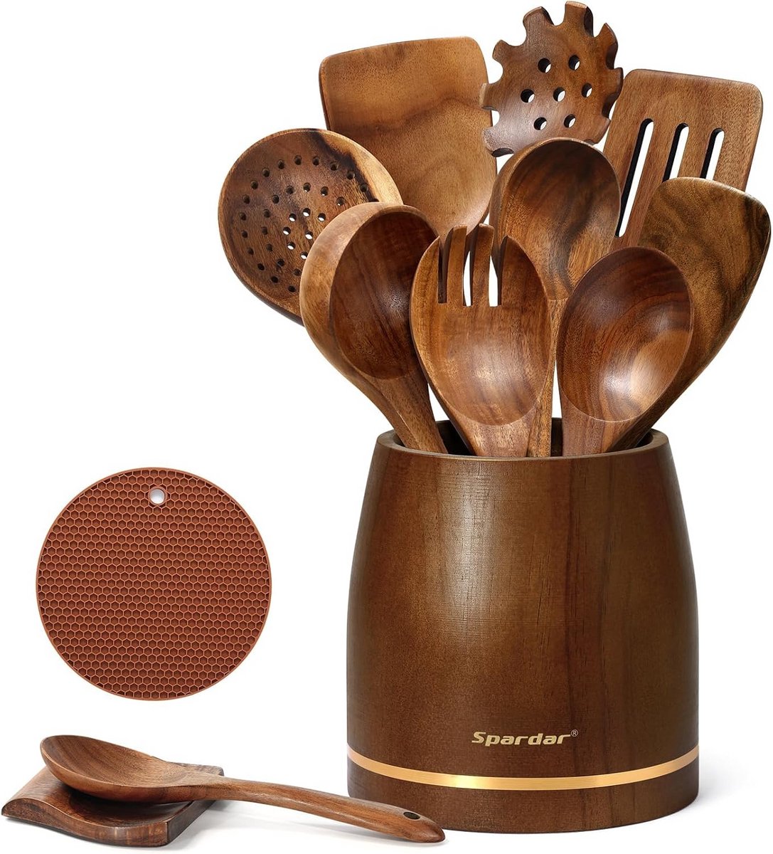 Houten Keukengerei Set met 12 Delen voor Koken en Bakken