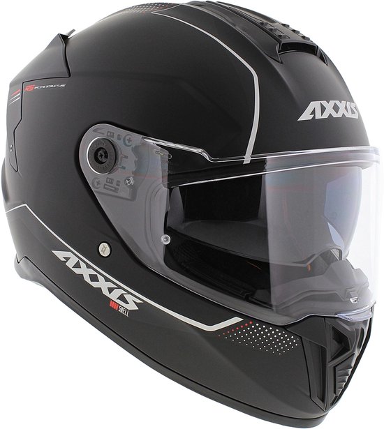 Vue avant d'un casque intégral Axxis noir avec visière, aérations et logo Axxis.