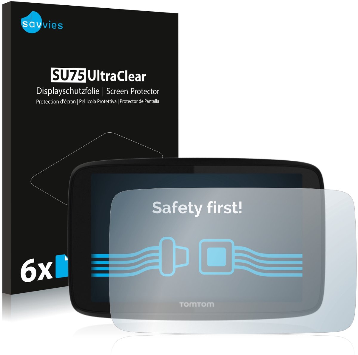 Savvies - Screenprotector voor TomTom GO 520 / GO 5200 - Folie Beschermfolie transparant 6 Stuks