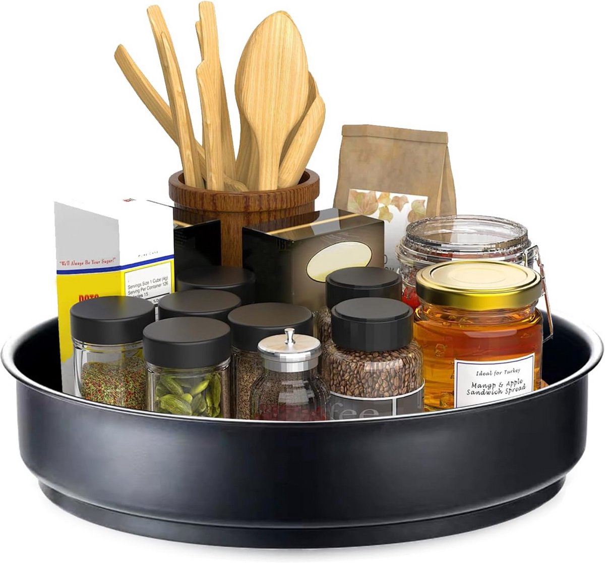 Draaibaar Plateau 31 cm - Organizer voor Kruiden en Voorraadkast - Zwart