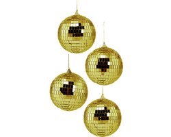KIMU® 4x Discobal Goud Ø 10 cm Klein - Gouden Discobol Spiegelbol Glitterbol Glitter Spiegeltjes Disco Bal Bol Decoratie Planeet Kerstbal Kerstballen Festival