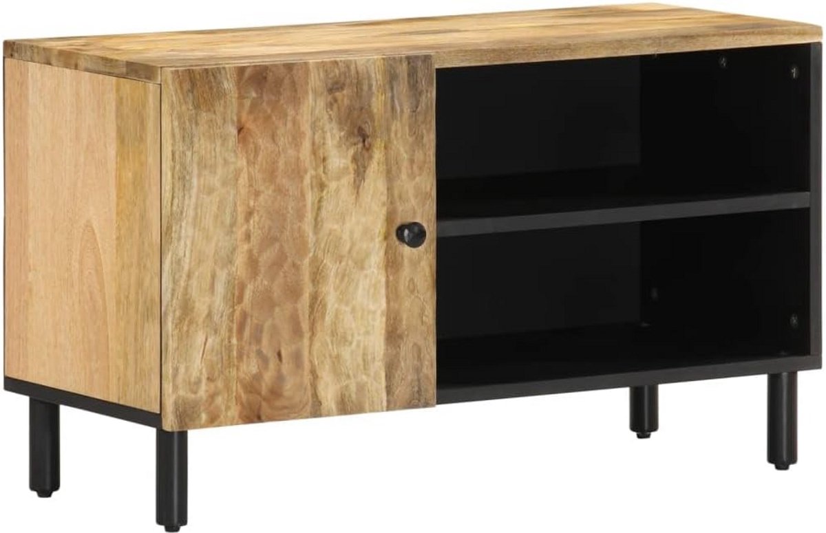 Tv-kast 80 cm zwart metalen frame massief mango hout