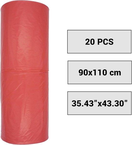 20x Grote Rode Vuilniszakken 160 Liter - Stevige Afvalzakken 90x110 cm — afbeelding 4