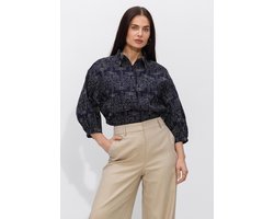 Jansen Amsterdam Nuria Blouse Wpt 761 3/4 Sleeve Wide Fit Dames - Jurken - Donkerblauw - Maat 44
