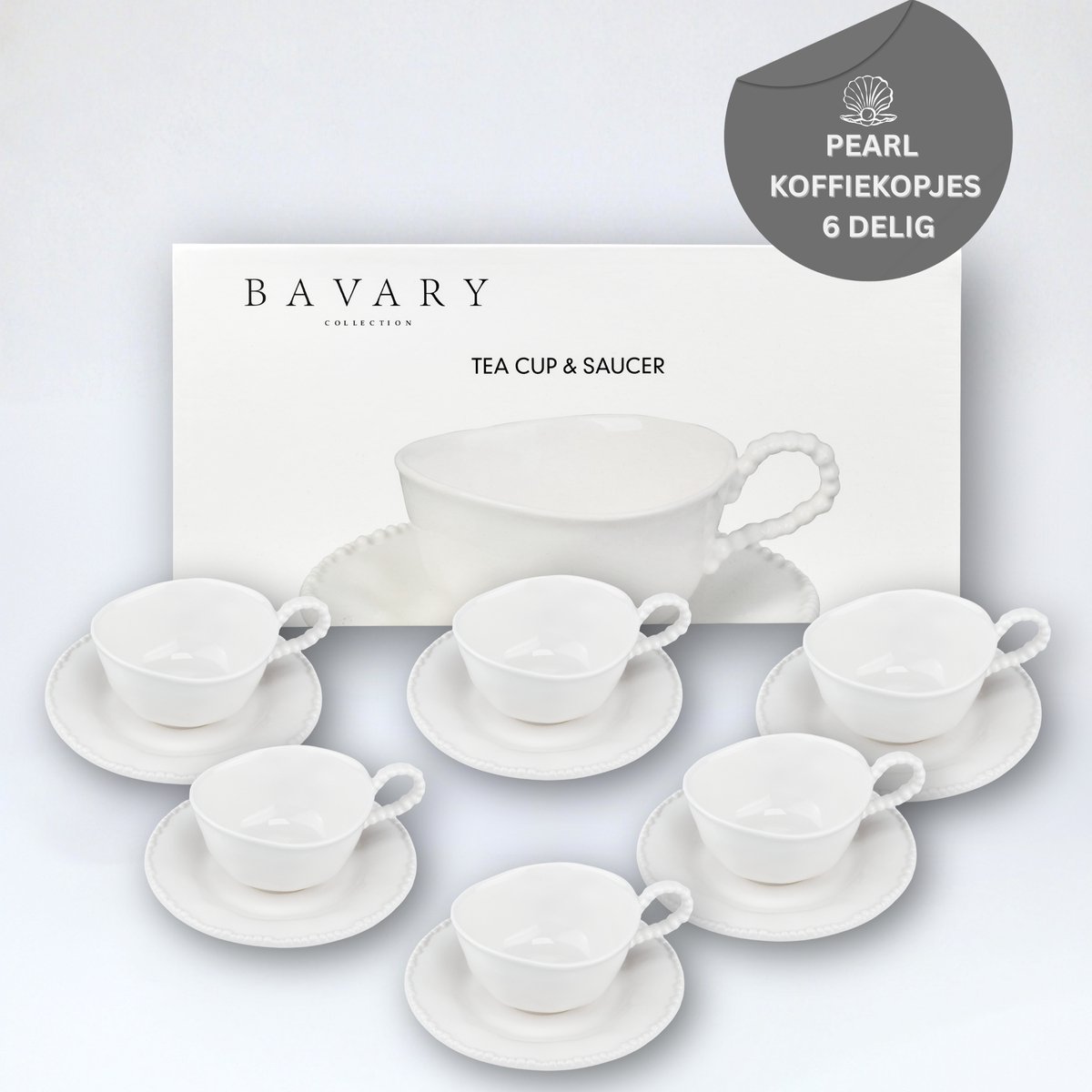 OZ Home Bavary Collection Pearl Koffiekopjes - 12-delig - 200 ml - Porselein - Met Schotels - Koffiekopjes
