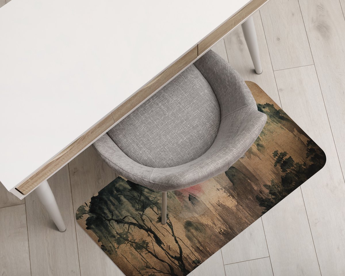 Coloray Vloerbeschermer - Zonsondergangbos Vloerbeschermer Tapijt - 140x100 cm - Veelkleurig Computer Stoel Mat - Vloerbeschermer Bureaustoelmat - PVC Vloerbeschermer - Rechthoekige Mat - Landschappen Thema Veelkleurig - Zonsondergangbos