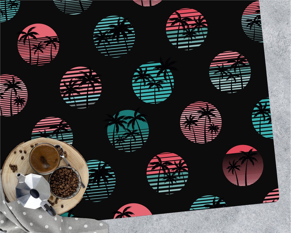 Coloray Vloerbeschermer - Retro palmbomen Bureaustoel Vloerbeschermer - 120x90 cm - Zwart Vloerbeschermer Harde Vloer - Motif Vloerbeschermer - PVC Vloerbeschermer - Rechthoekige Mat - Abstracties Thema