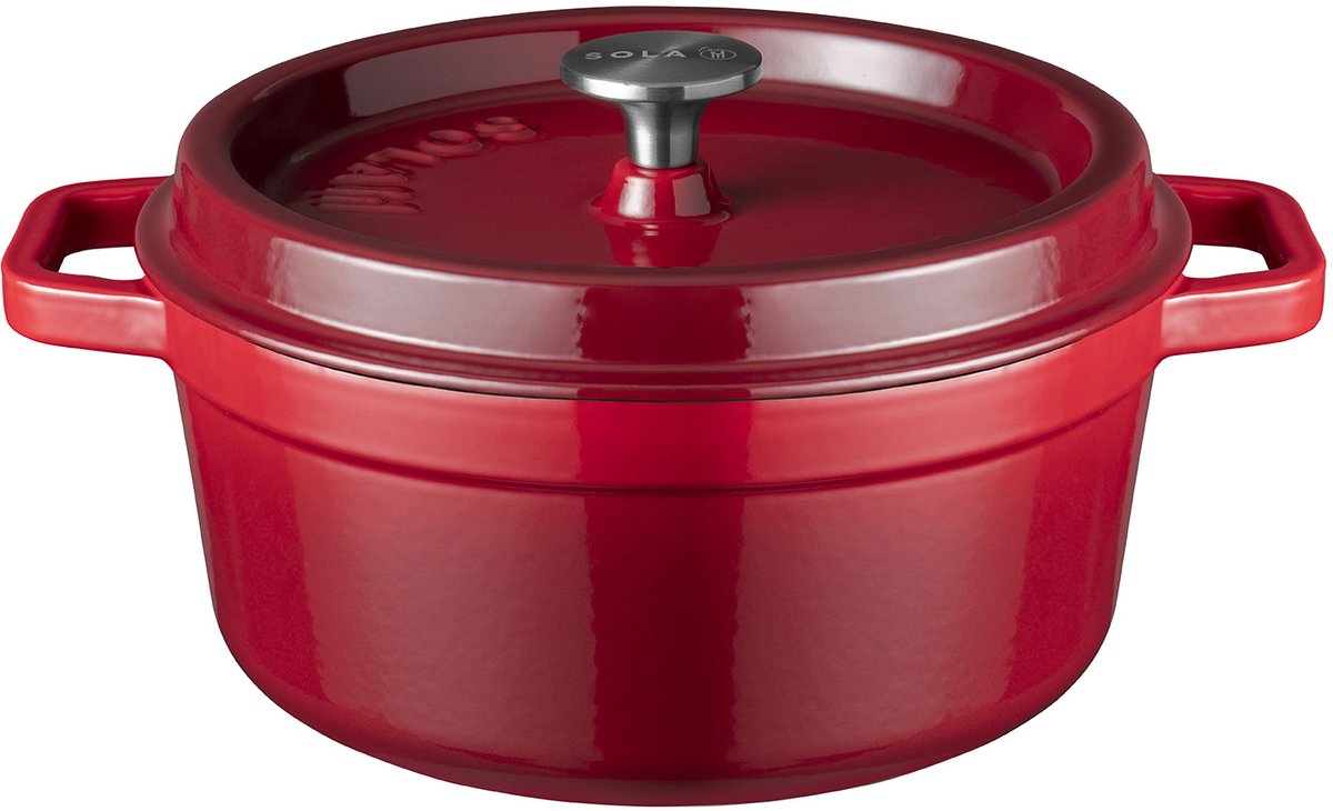 Sola Gietijzeren Braadpan - Ø 28 cm - Rood - Inclusief deksel