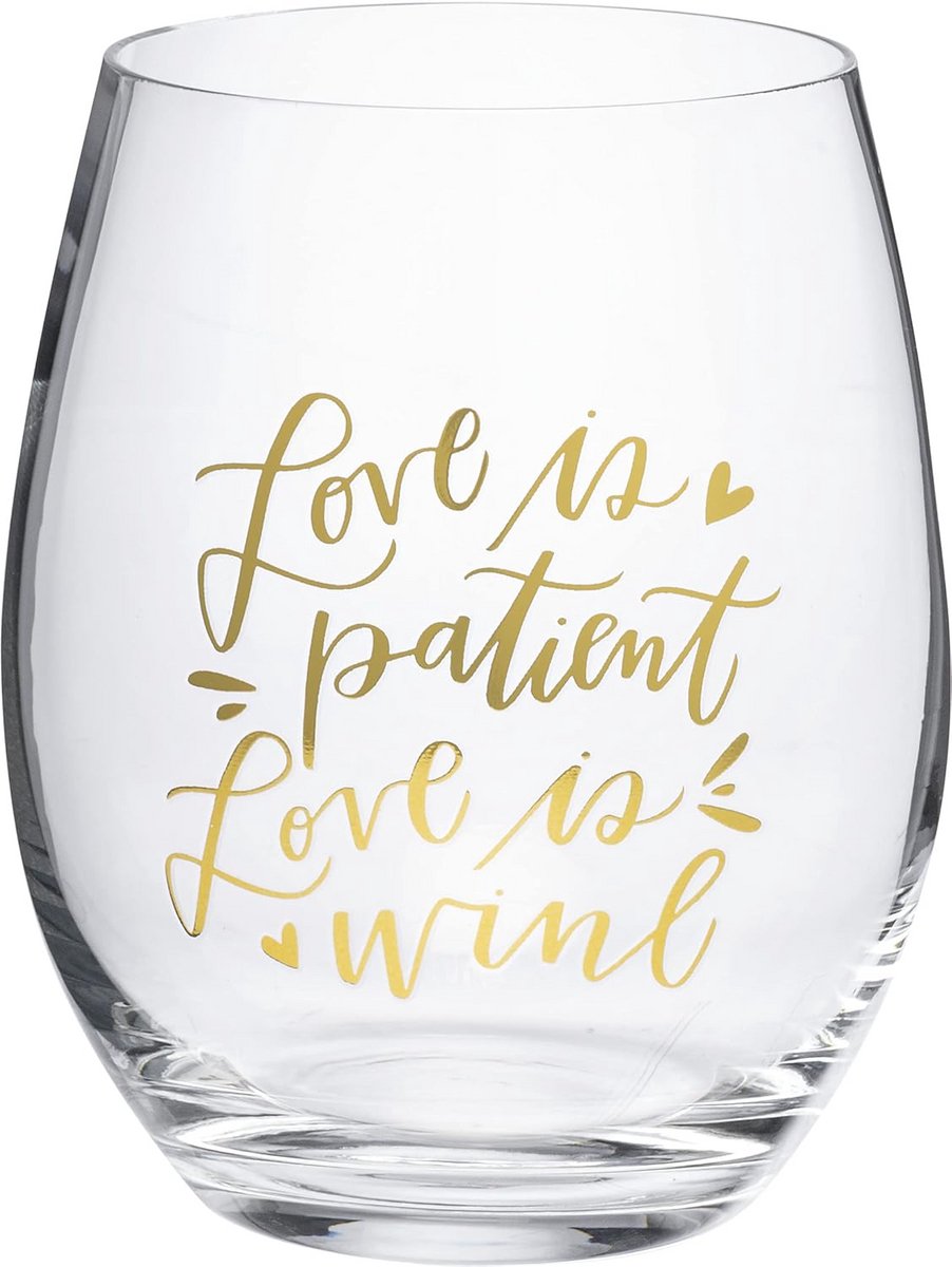Chic Steelloos Wijnglas met Liefde en Wijn Tekst - Cadeau