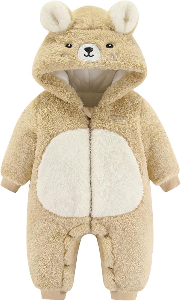 Warme fleece overall met capuchon voor baby en pasgeboren meisjes en jongens (0-18 maanden)
