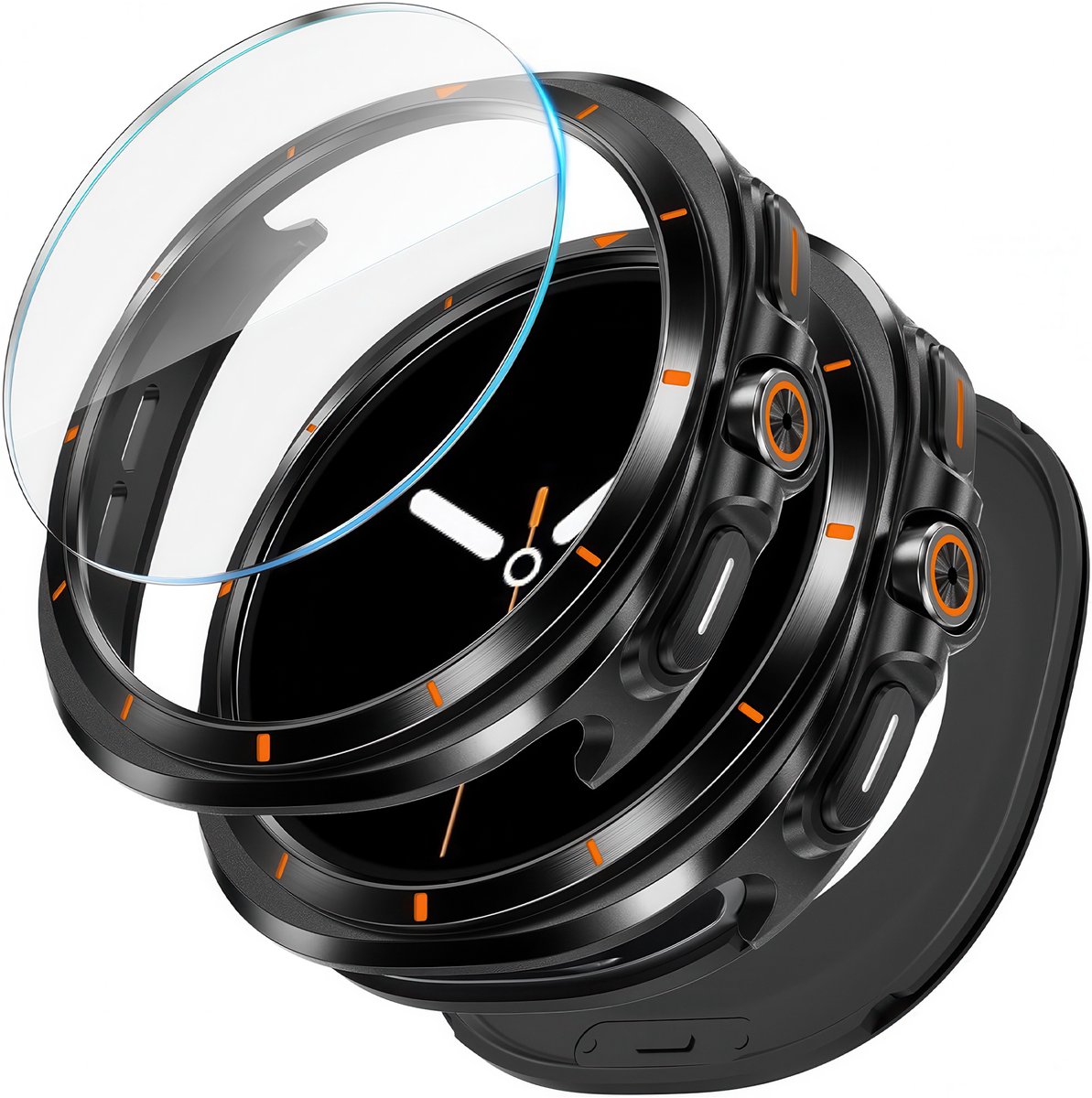 YONO Armor Case geschikt voor Samsung Watch 8 44mm - Screen Protector - RVS Hoesje - Zwart