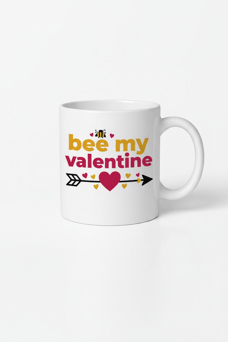 Valentijn Mok 'Bee My Valentine' - Unieke Liefdesbeker met Bijtje & Hartjes