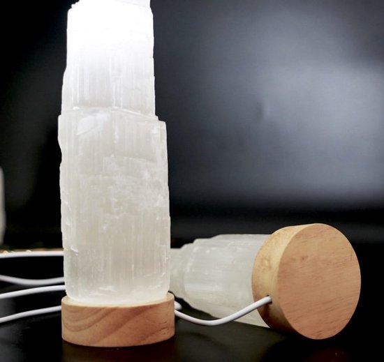 Witte Seleniet Kristal Tafellamp met Houten Basis voor Energie en