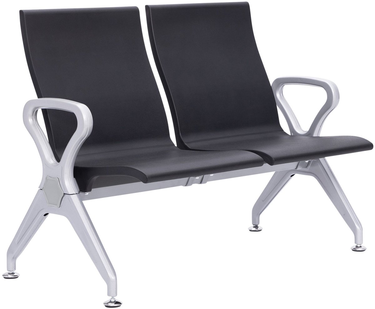 CLP Wachtbank Airport-stijl Ermin - met leuning - ergonomische zitkuipen - met robuust aluminium frame - tot 150 kg per zitplaats - zwart