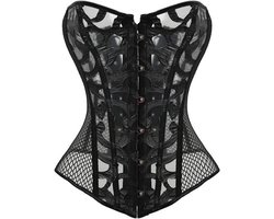 Sexy Zwart Overbust Korset met Vetersluiting en Uitbening - Taille Cincher Bustier voor Dames