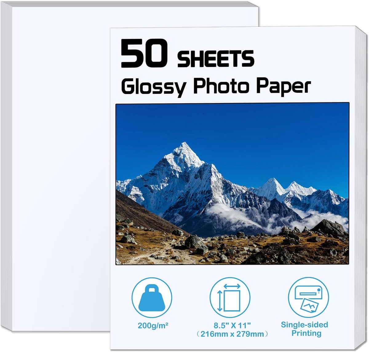 Glanzend Fotopapier voor Inkjetprinters - 50 Vellen - 8,5 x 11 Inch (21,6 x 28 cm) - 200 g/m