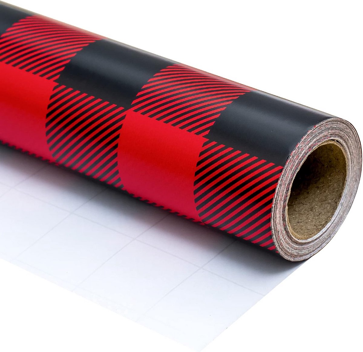 Kerst Inpakpapier Rol - Zwart Rood Geruit - Cadeaupapier voor Kerst en Feestdagen
