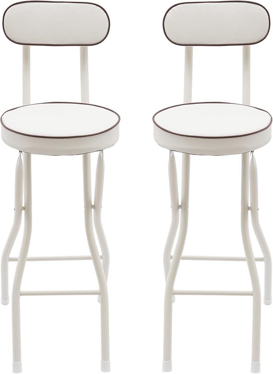 Set van 2 Opvouwbare Hoge Krukken Wit - Inklapbare Barstoelen met Voetensteun