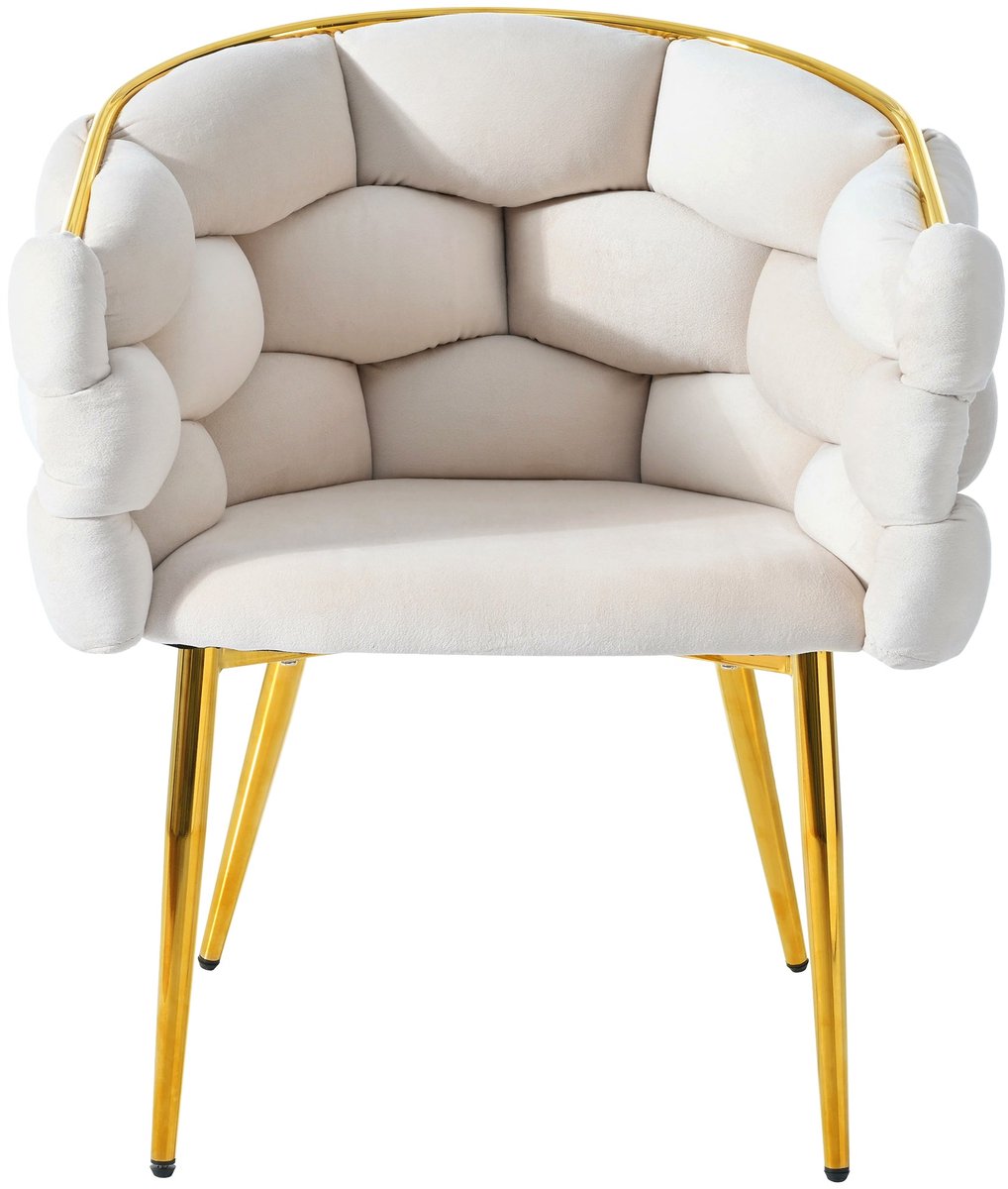Merax Set Van 2 Luxe Eetkamerstoelen Met Fluwelen Bekleding – Bolvormige Stoelen Met Goudkleurige Metalen Poten – Ergonomische Stoelen Voor Woonkamer En Eetkamer – Beige – Draaggewicht 150 Kg