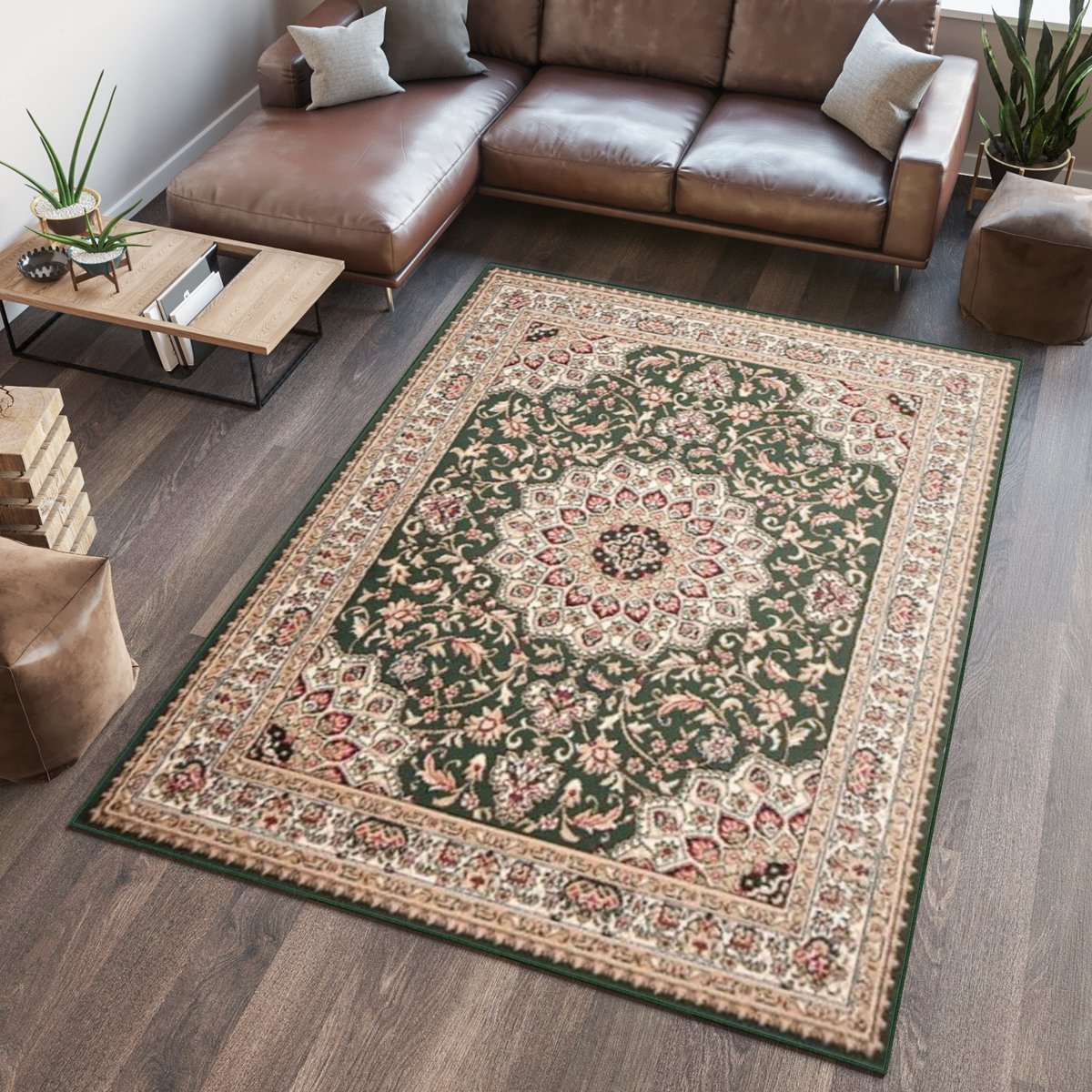 Tapiso Atlas PP Vloerkleed Beige Groen Oriental Woonkamer Tapijt Maat- 120x180