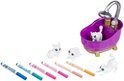 Crayola Washimals set met een paarse badkuip, 3 dieren en 5 kleurpotloden.