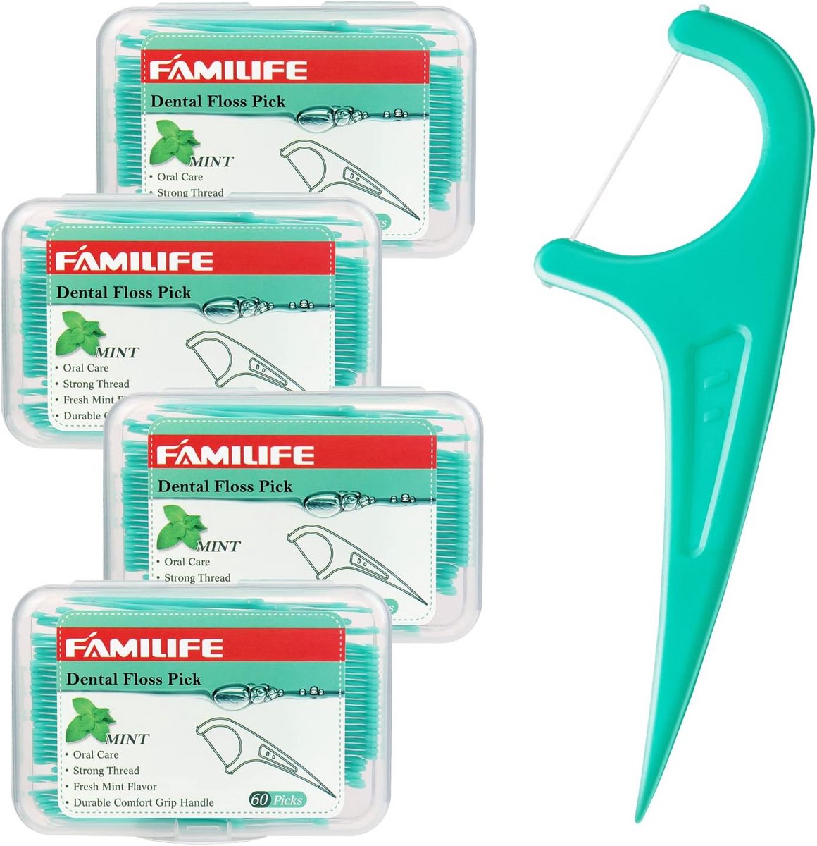 Tandflos Picks met Draadgeleider - 240 Stuks en 4 Reisetuis - Complete Mondhygiëne Set