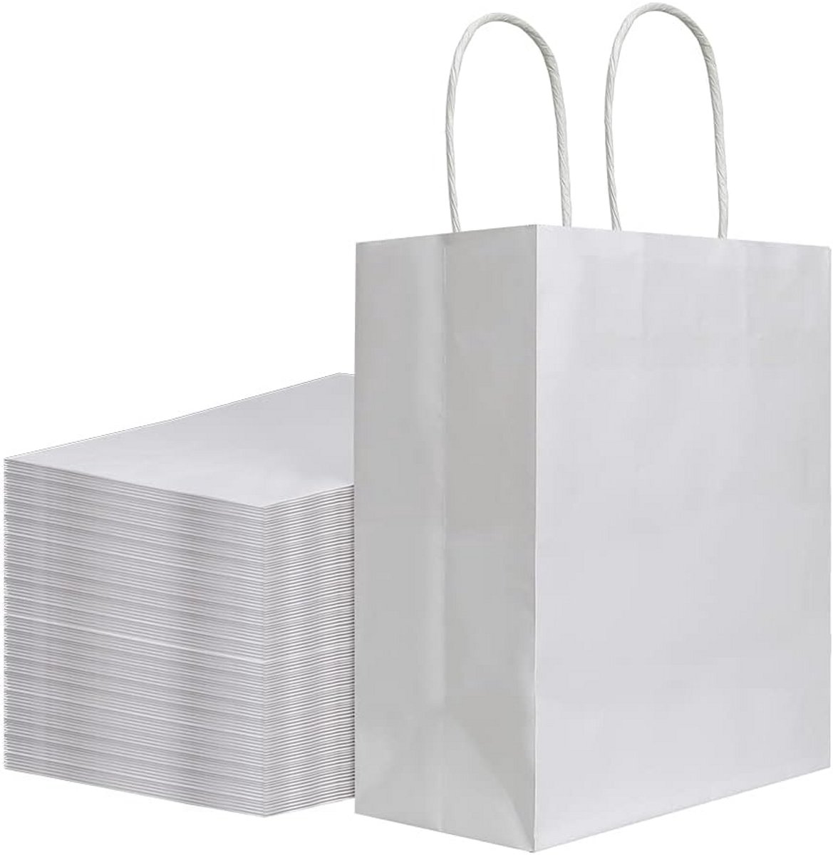 100x Stevige Witte Kraft Papieren Zakken met Handvatten Middelgroot