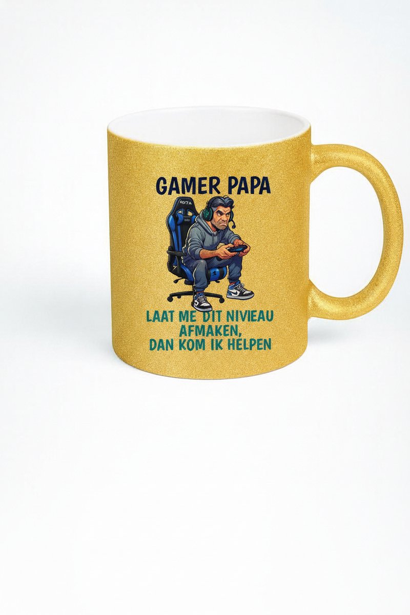Gamer Papa Gouden Glitter Mok - Cadeau voor Game Verslaafde Vaders