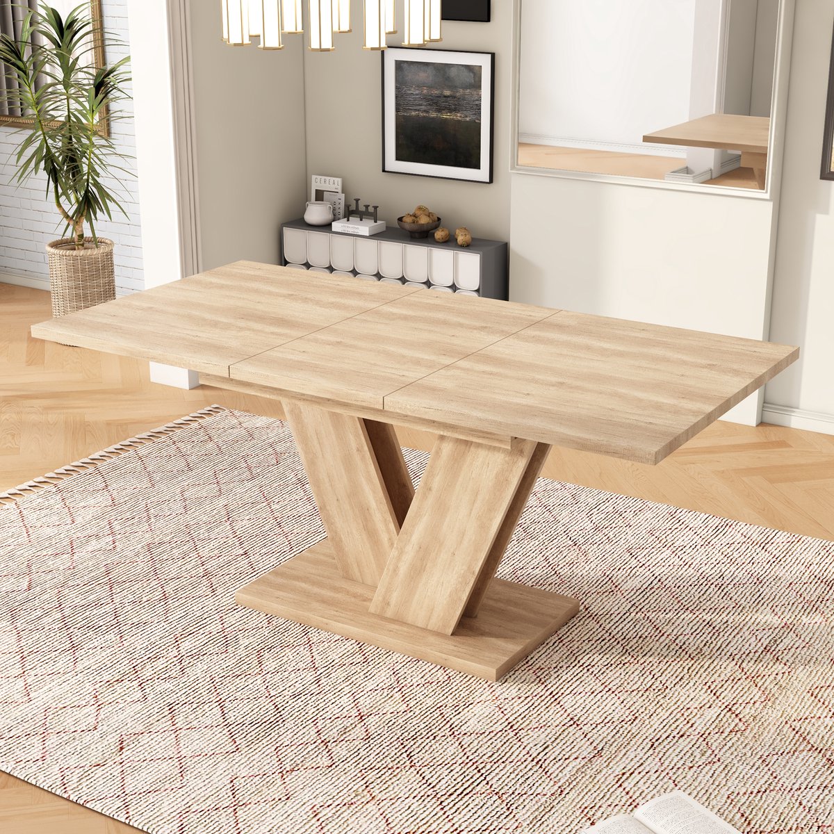 Sweiko Eettafel - Uitschuifbaar - 140/180 x 80 cm - Houtnerf - V-poten - Natuurlijke