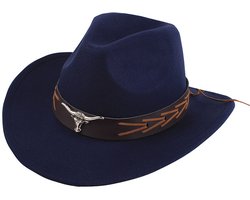 Marineblauw cowboyhoed voor dames en heren, vilt, brede rand, cowboy fedora hoed