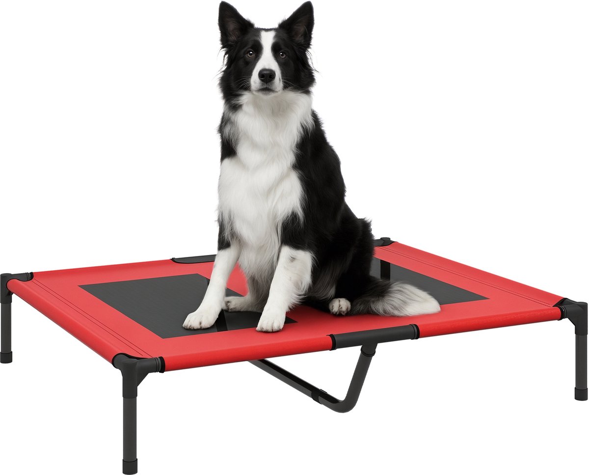 Rood Hondenbed – 92x76x18 cm, Verhoogd, Weerbestendig, Tot 50 kg, Robuust Hondenbed