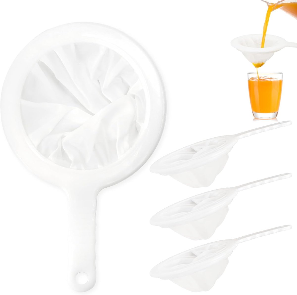 4 stuks Fijnmazige Sapzeef - 100/200/300/400 Mesh - Nylon Filter - Voor Vruchtensap, Sojamelk & Koffie - Keukenzeef - Trechter Filter - Wit