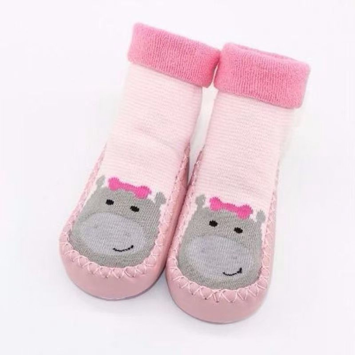 Baby herfst- en winterverdikte katoenen sokken, schattige cartoon kindervloersokken, antisliplijm warme baby-peuterschoenen en -sokken,roze,13cm