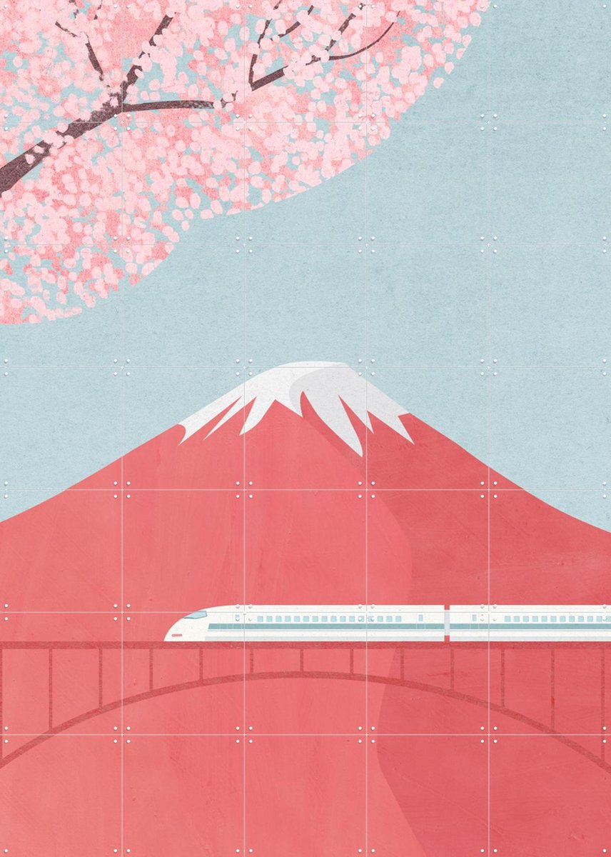 IXXI Fuji Blossom, Henry Rivers - 100 x 140 cm - Gratis ophangtool - Grote wanddecoratie en posters - Kleurrijk, Illustraties, Woonkamer, Slaapkamer