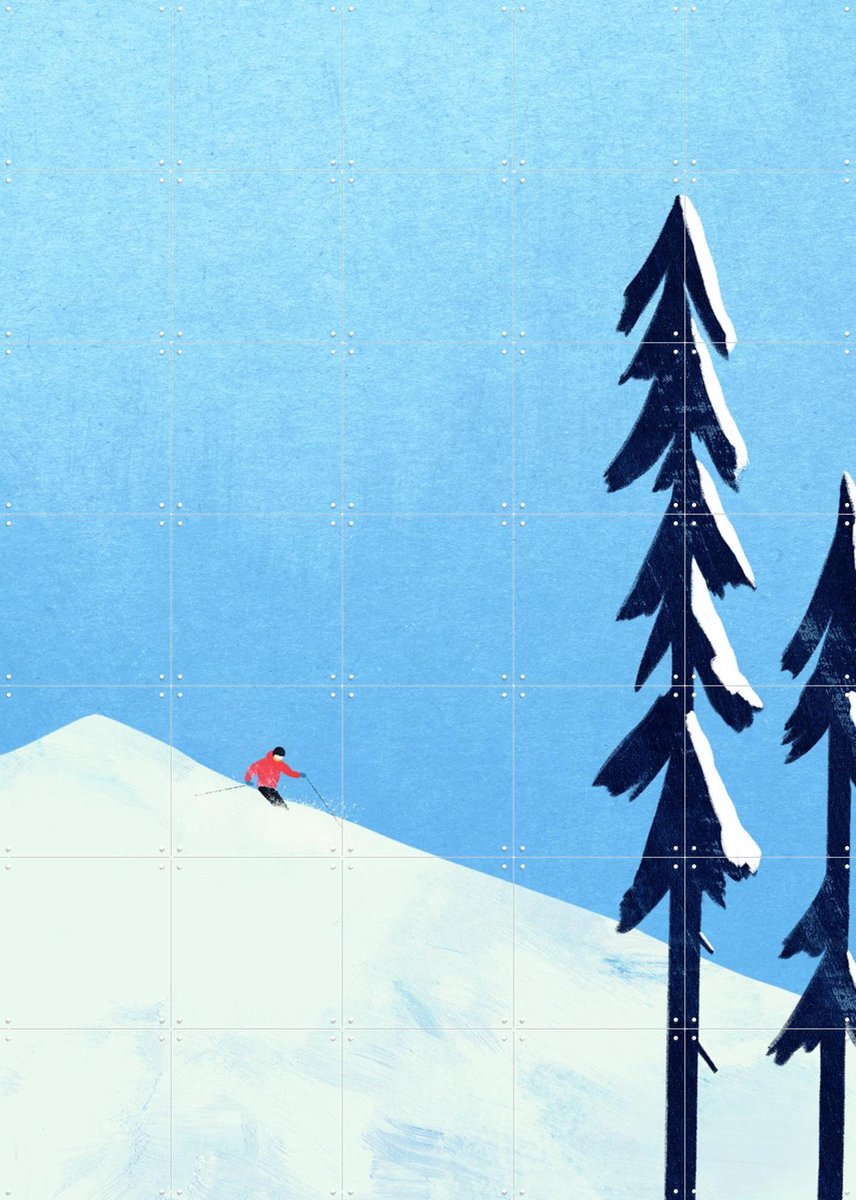 IXXI Minimalist Ski, Henry Rivers - 100 x 140 cm - Gratis ophangtool - Grote wanddecoratie en posters - Illustraties, Minimalisme, Grafisch Ontwerp