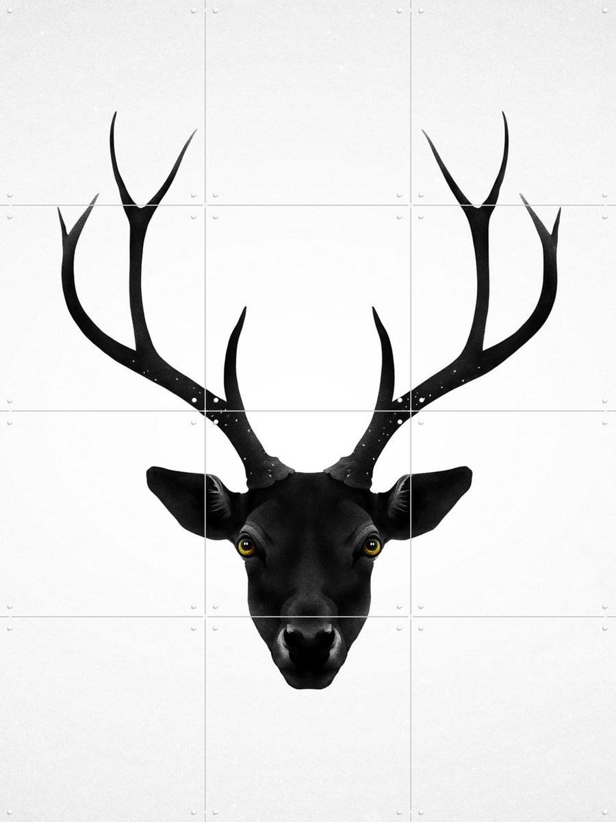 IXXI The Black Deer, Ruben Ireland - 60 x 80 cm - Gratis ophangtool - Grote wanddecoratie en posters - Illustraties, Digitale Kunst, Minimalisme