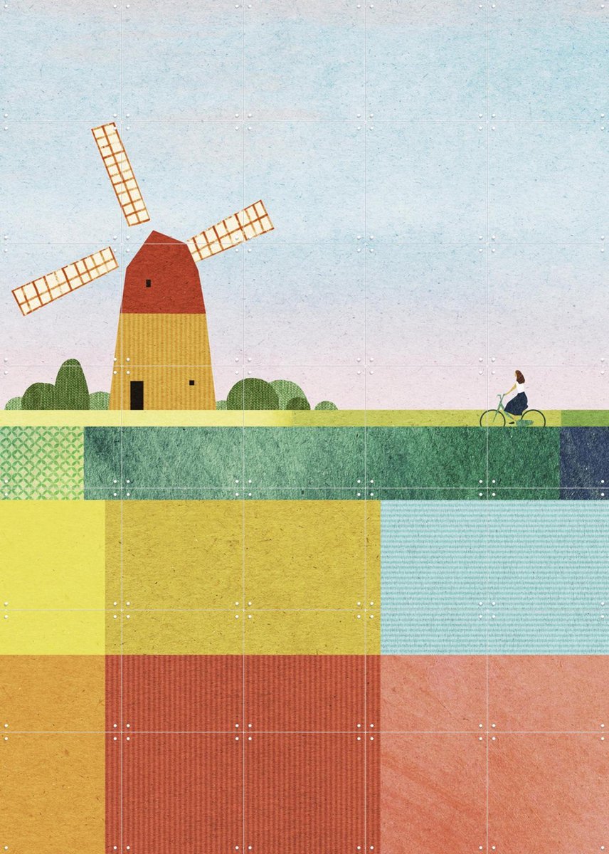 IXXI Tulip Fields, Henry Rivers - 100 x 140 cm - Gratis ophangtool - Grote wanddecoratie en posters - Geometrische Kunst, Kleurrijk, Digitale Kunst