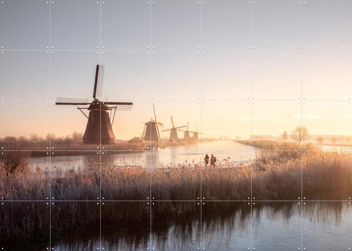 IXXI Dutch Sunrise at Kinderdijk, Claire Droppert - 140 x 100 cm - Gratis ophangtool - Grote wanddecoratie en posters - Impressionisme, Fotografie