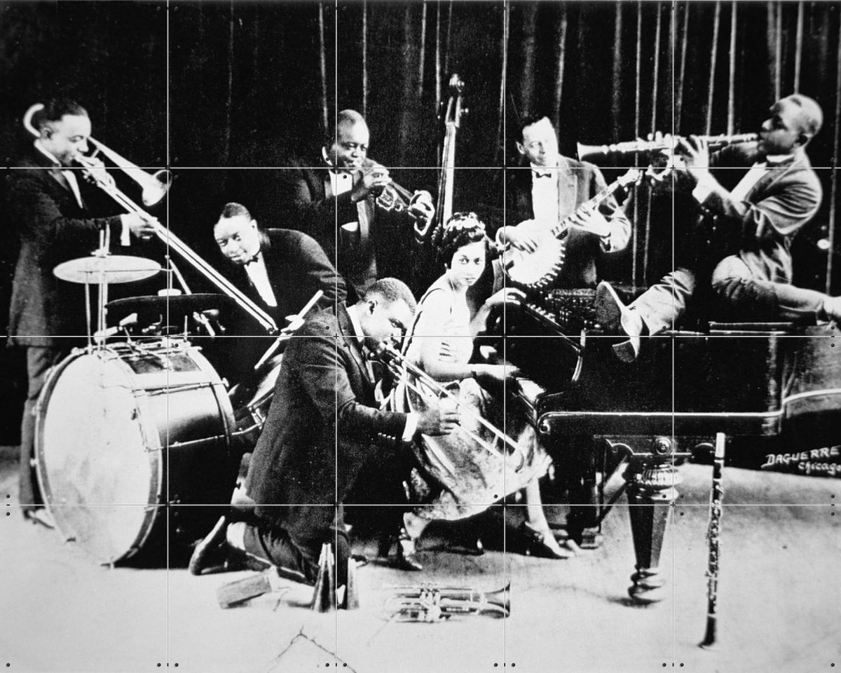 IXXI Vintage photo King Oliver's Jazz Band, Bridgeman Images - 100 x 80 cm - Gratis ophangtool - Grote wanddecoratie en posters - Fotografie